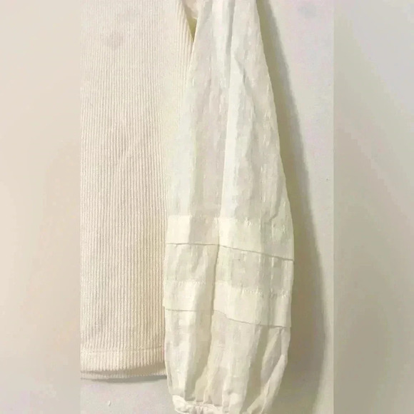 Madewell Weavemix Mockneck Bubble-Sleeve Top in Antique Cream - Picture 2 of 5